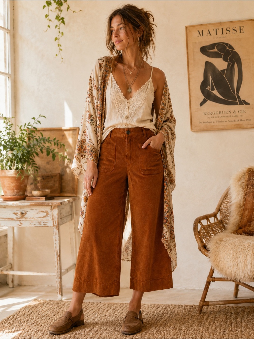Velvet Heart Rust Corduroy Wide Leg Crop Pants Size 27 Boho Fall Retro Pockets